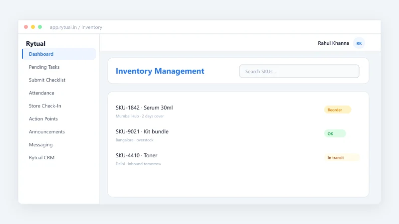 Rytual Inventory planner with SKU replenishment and ERP sync